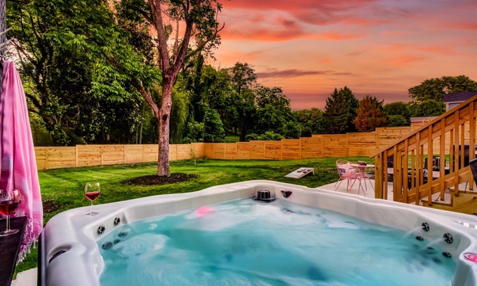 Mount Airy House | Luxe Cottage; Stroll to Main St, Hot Tub, Games, FirePit, CornHole, Fenced Yard