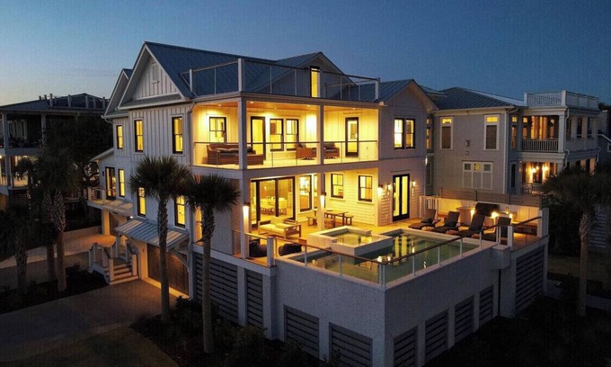Isle of Palms House | Luxury Designer Home, HEATED Pool & Hot Tub, Elevator, Across From Beach Access
