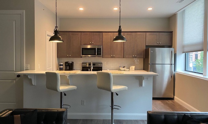 Glens Falls Apartment | Luxury Loft - King Bed - Arts & Entertain District-Visit Saratoga & Lake George