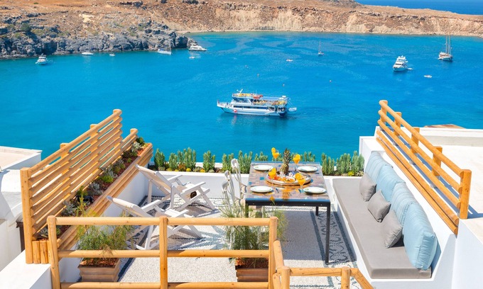 Lindos Villa | Luxury New villa just above Lindos main beach with sea view and outdoor jacuzzi