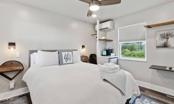 Ocean Cay Apartment | Luxury Studio Steps to Beach Kitchenette Outdoor Seating