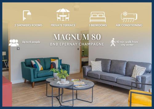 Epernay House | Magnum 80 Terrasse & Climatisation - 6 personnes - BnB Epernay