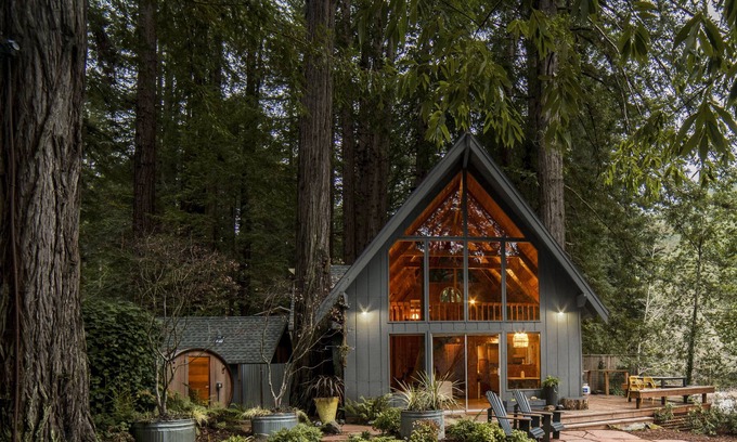 Cazadero House | Mid-century cabin, Airstream and sauna along Austin Creek