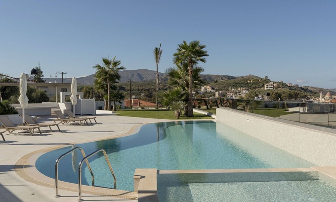 Kalyves Apartment | Minos 1, Amphimatrion Luxe Apt with private pool and Seaview, 750m to the beach