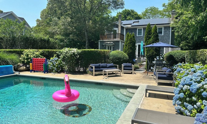 Oak Bluffs House | Modern 4 bed/3.5 bath Farmhouse, private HEATED POOL and AC on bike path