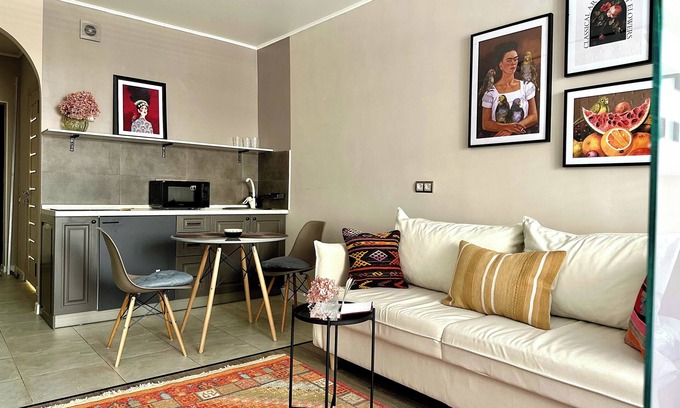 Almaty Apartment | "Mono" cozy 1-bedroom with WiFi and AC in center of Almaty with mountian view