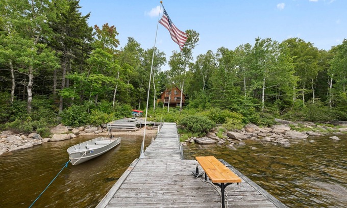 Rangeley Plantation House | Mooselook Margaritaville | Private Waterfront Mooselookmeguntic Lake | Dock, Mooring, Kayaks
