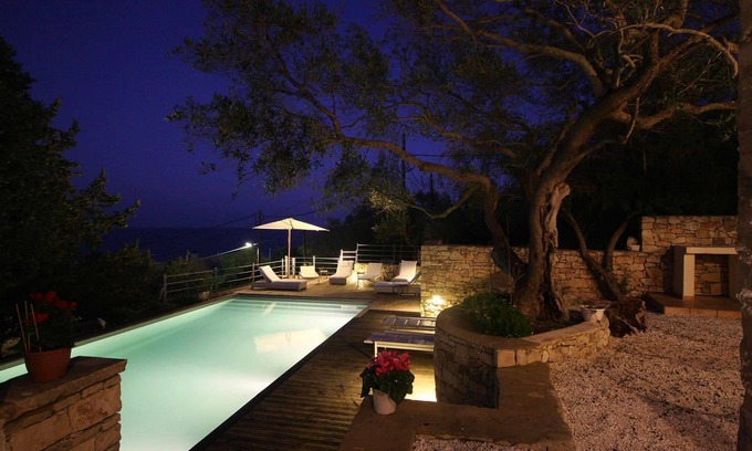 Gaios Villa | My Rental Homes - The Olive Grove with large pool and veranda with sea views.