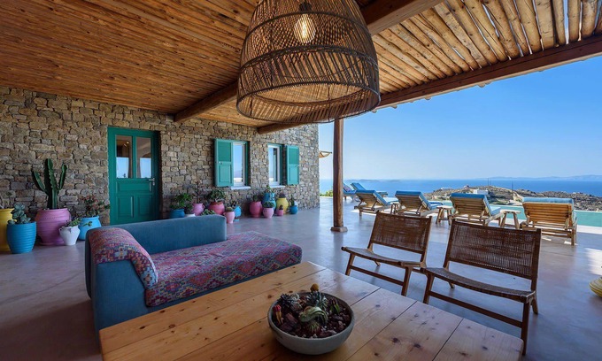 Alyki Villa | My Rental Homes - Villa Joy with sea view, pool equipped with sunbeds and patio