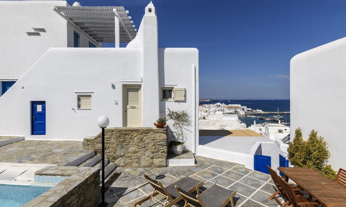 Mykonos House | Mykonos Supreme Town House - Amazing Views, Pool, Private Jacuzzi & Parking -2BR