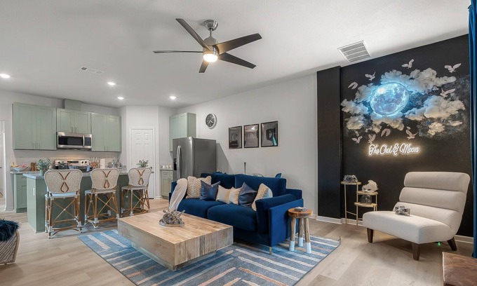 Waco House | Mystical Stays: The Owl & Moon, Group Trip, King Bed, Themed Stays. 3+2