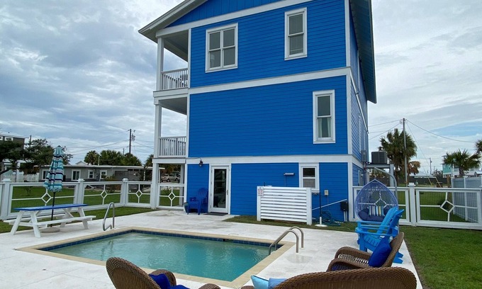 Port St. Joe House | Nautical Blue w/Private Pool, Hot Tub, Game Room! 1/2 Block To Sandy Beach
