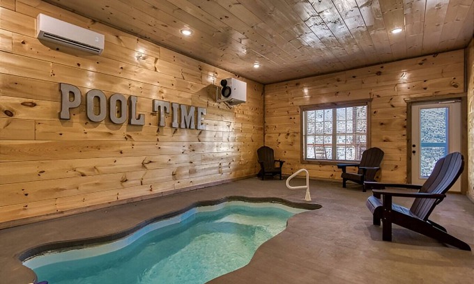 Sevierville Cabin | New cabin with private pool, views, hot tub, arcades, foosball, and charm!