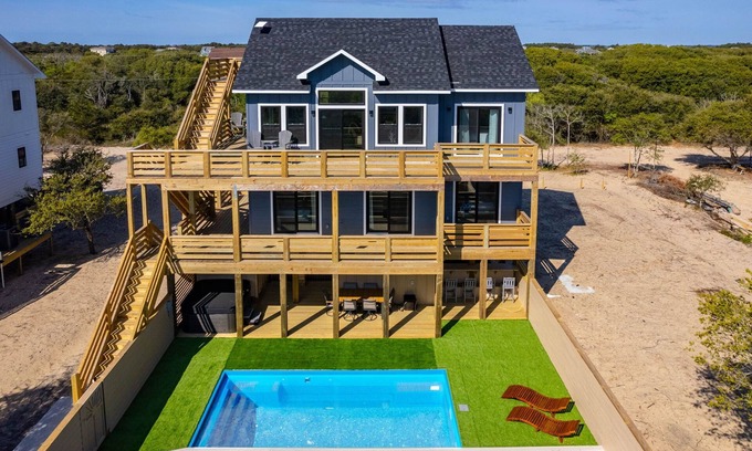 Carova Beach House | New Construction! 4BD Home w/Pool, Hot Tub, Close to Beach, Wild Horses, Views