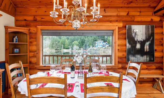 Lakeside House | New Listing! Beautiful lakefront log cabin with private dock and hot tub, boat access only!