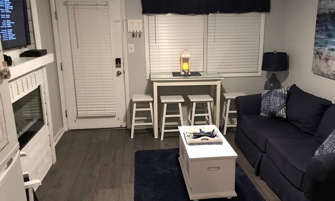 Wildwood Crest Condo | New listing- Ocean View Condo - Fireplace- ocean view from sofa. Sleeps 6