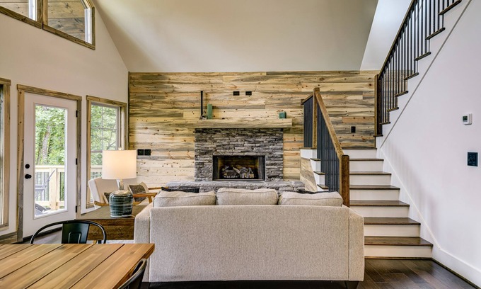 Ellijay House | Newly built dog-friendly riverfront home with grill, river views, foosball table