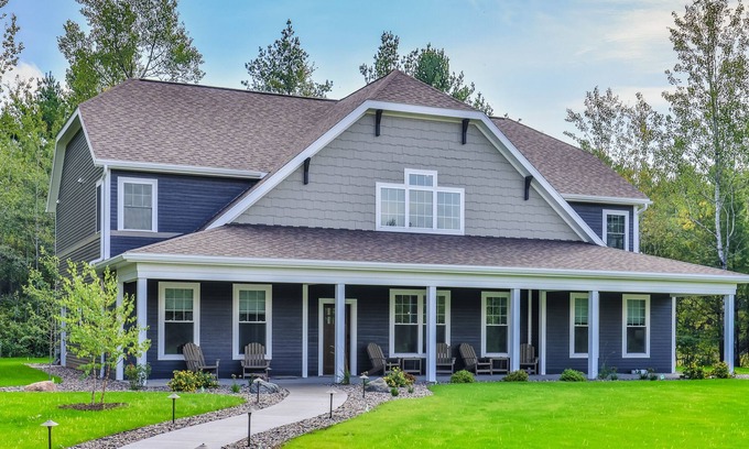 Boulder Junction House | Newly-built, secluded home with firepit, patio, front porch, & gas fireplace