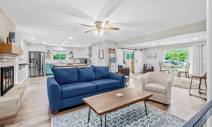 Prairie Creek House | Newly remodeled secluded home near downtown with Ping-Pong table, patio, W/D, AC