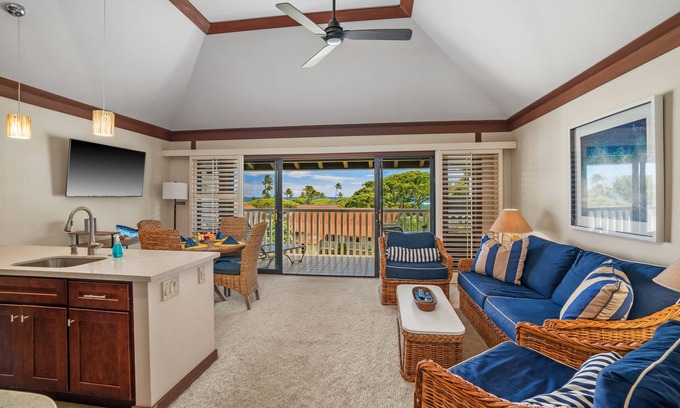Poipu Condo | Newly updated ocean view retreat on Poipu Beach; A/C, pool, gym restaurants.