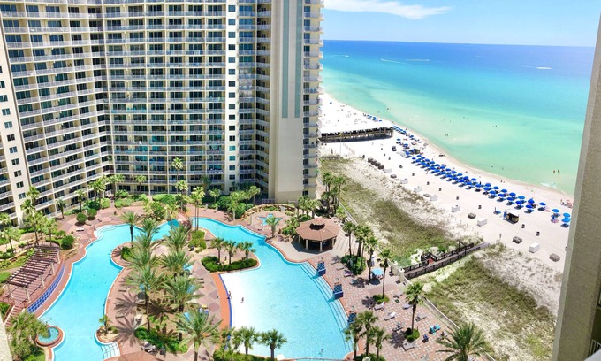 Panama City Beach Apartment | Ocean AND pool view with beach chairs & reserved parking space!