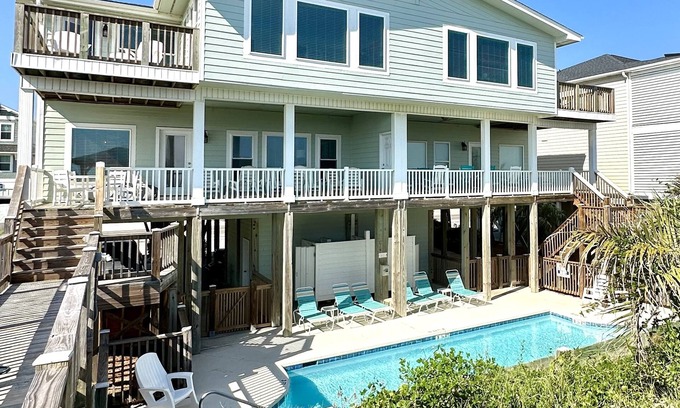 Ocean Isle Beach House | OCEAN FRONT home with POOL, Great LOCATION near pier, 5 bed & 5 bath
