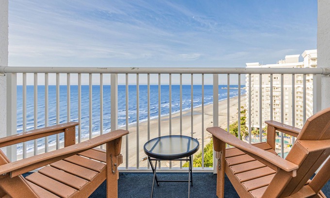 Arcadian Shores Condo | OCEAN FRONT Seawatch Resort Beach Front King Bed!