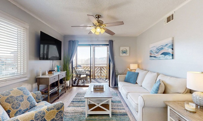 Ocean Drive Condo | Ocean-view condo, 1 block from beach with enclosed balcony & pool
