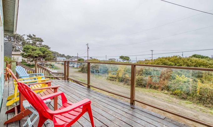 Waldport House | Ocean View Home with Modern Updates, Hot Tub, Two Blocks to Wakonda Beach!