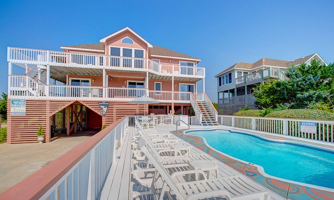 Avon House | Ocean view home with private pool, hot tub, decks & fast WiFi - near the beach