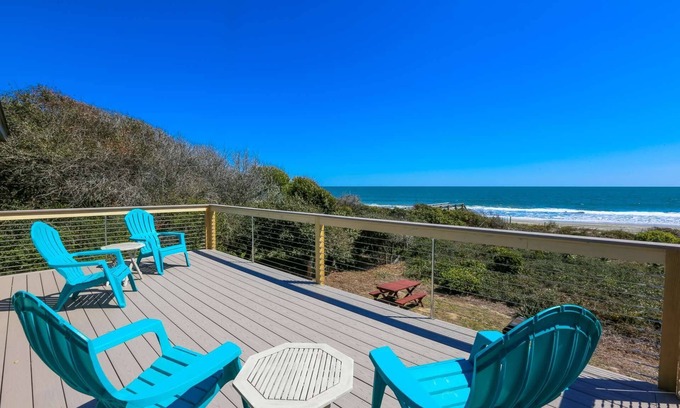 Folly Beach House | Oceanfront Beach House with Amazing Views, Private Beach Access, Sundeck, Yard & Screened Porches.