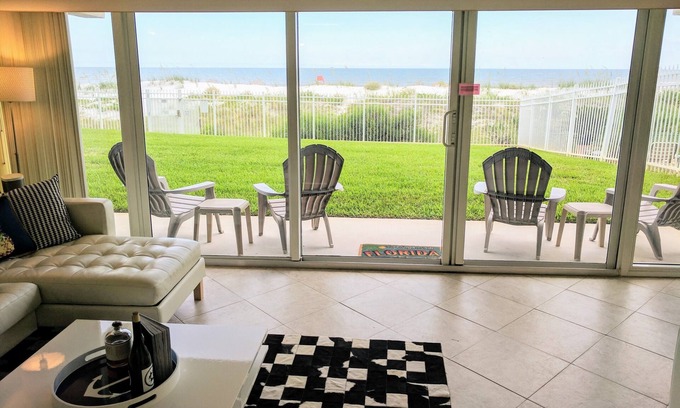 Jacksonville Beach Condo | Oceanfront Condo! Patio to lawn, stay right at the beach! + 2 Bikes!