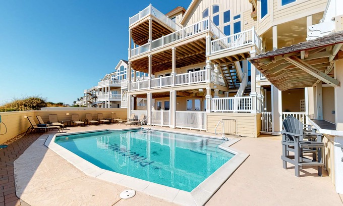 Hatteras House | Oceanfront, dog-friendly house with private pool, hot tub, & central AC