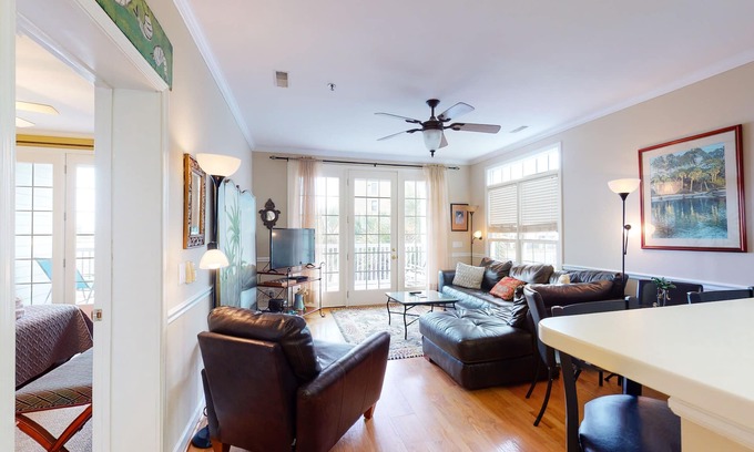 Folly Beach Villa | Oceanfront, first-level villa steps from the beach with a balcony & shared pool
