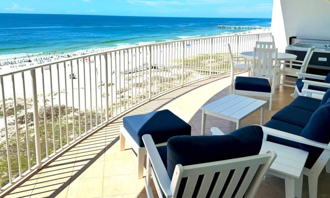 Orange Beach Condo | Oceanfront Gem with Hot Tub & Ocean View|Sleeps 12