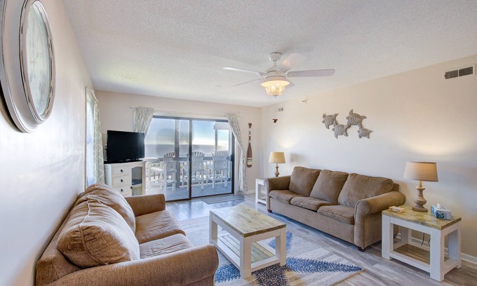 Sneads Ferry Condo | Oceanfront condo with elevator, private beach, ocean view, community pool, grill