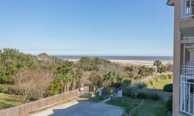 Saint Simons Island Condo | Oceanfront Condominium with pool, private boardwalk to beach with ramp.