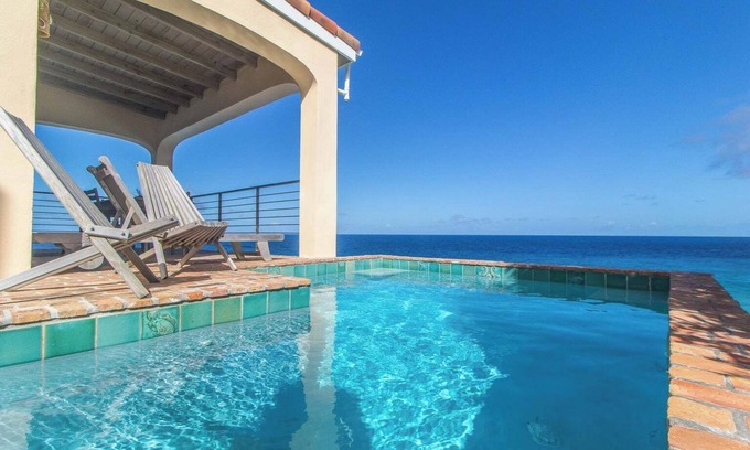 Kingshill Villa | Oceanfront villa with outstanding views, salt-water plunge pool, wifi and AC.