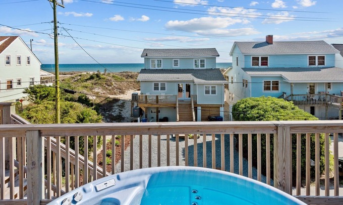 Atlantic Beach House | Oceanside Haven:- Home Steps to Beach w/Massive 2 Story Deck & Hot Tub!