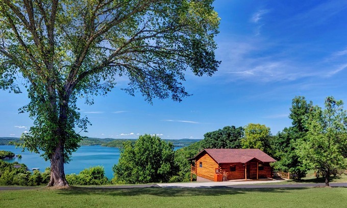 Sylvan Shores Cabin | One Story Beaver Lake Cabin, Mountain Top lakeview with dock & SPECTACULAR VIEW!