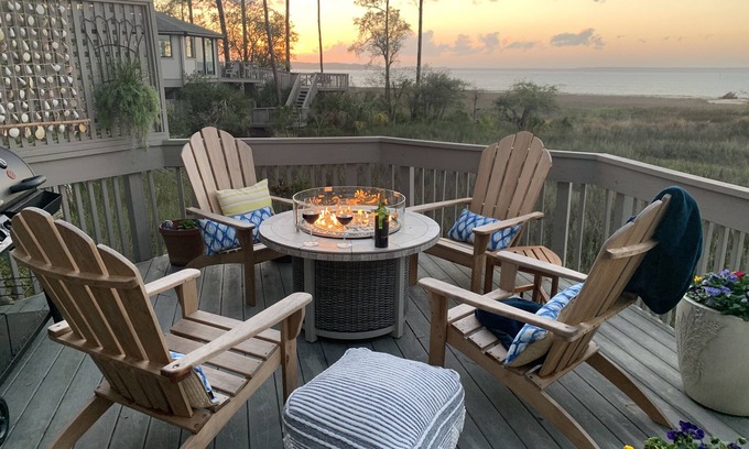 Sea Pines House | Open Water views at Siren's Lookout with 180 Degrees of Floor to Ceiling windows