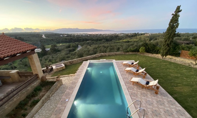 Kontomari Villa | Panoramic luxury with heated infinity pool, sun deck, gym, bbq patio and garden
