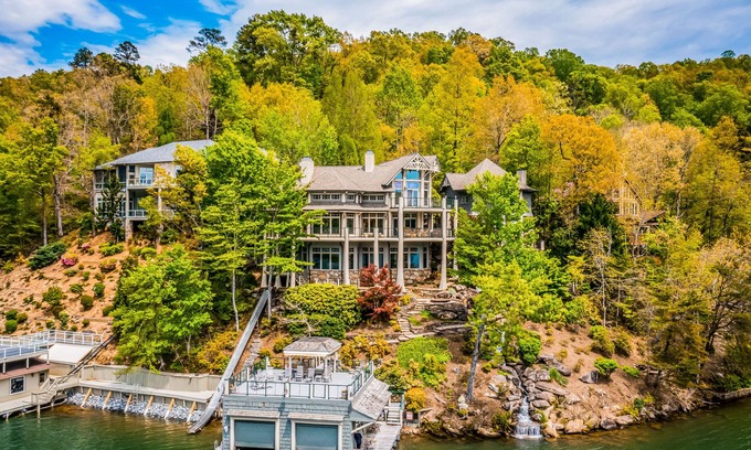 Lake Lure House | Parabulls Point | Private Dock, Lakefront Deck, 75 Water Slide, Hot Tub
