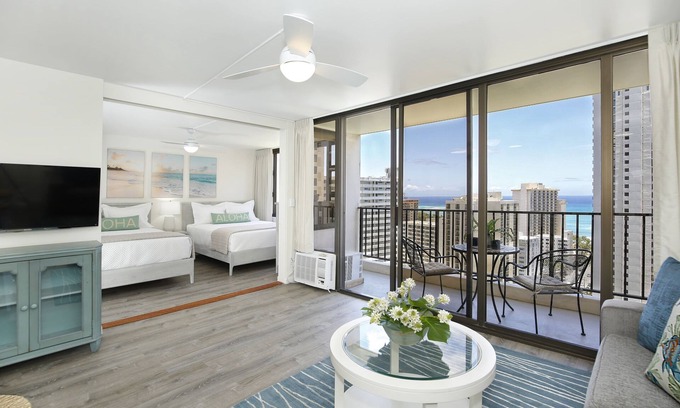 Waikiki Condo | Partial Ocean View! Full Kitchen, FREE Parking & Wi-Fi, AC, Lanai, Pool!