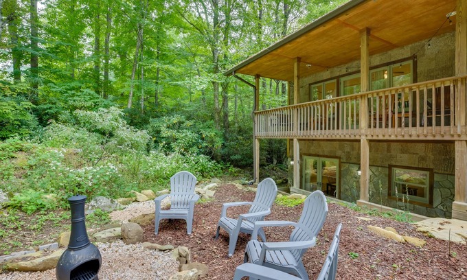 Banner Elk House | Patio & Fireplace: Tranquil Grandfather Mtn Cabin