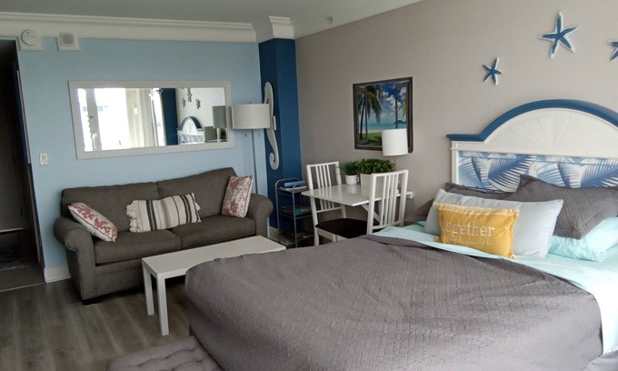 Volusia County Apartment | Peaceful and clean beach studio with ocean and city views in Daytona Beach