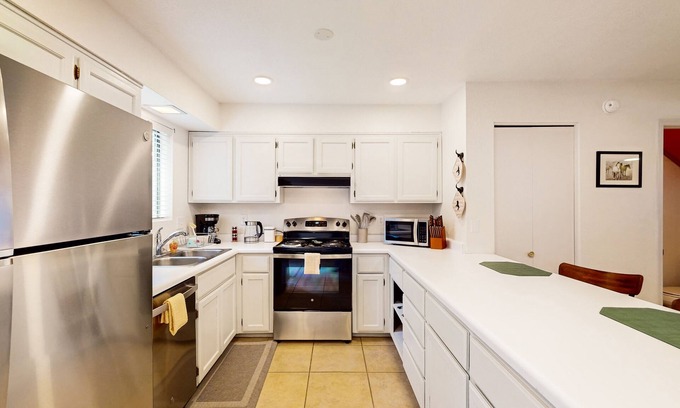 Pinetop Condo | Peaceful condo with patio, pool/hot tub, gym, and fireplace