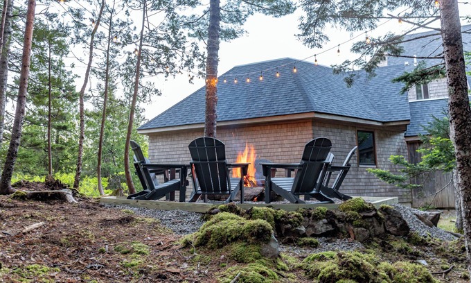 Southwest Harbor House | Peaceful private woodland home, open and airy, with ocean views and fire pit