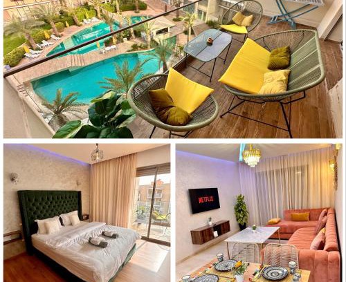 Marrakech Apartment | PEARL GARDEN Luxueux Studio Chic Piscine Terrasse Netflix IPTV Parking