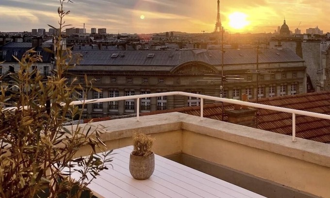 6th Arrondissement Apartment | Penthouse with Sunset Terrace and Eiffel Tower View in Saint Germain